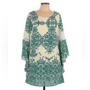 AGGIE Dress Teal Cream Large Floral Crochet Shift